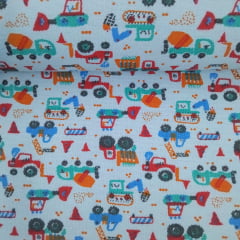 Flanela Cueiro Transportes Fundo Azul