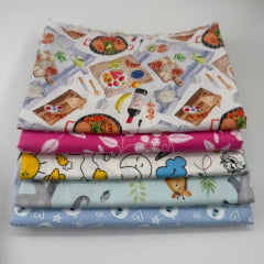 Kit Tricoline Estampas Variadas;  5 cortes de 0,25cm x 1,50mt 