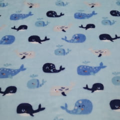 Manta Soft Baleia fundo Azul Claro Manta Soft Baleia fundo Azul Claro