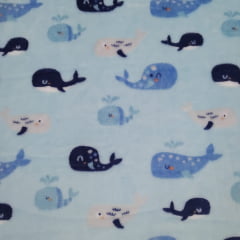Manta Soft Baleia fundo Azul Claro
