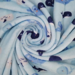 Manta Soft Baleia fundo Azul Claro