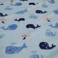 Manta Soft Baleia fundo Azul Claro