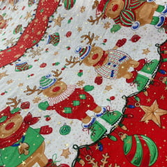 Oxford Natalino Alto Relevo Renas Vermelho