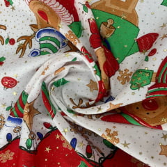 Oxford Natalino Alto Relevo Renas Vermelho