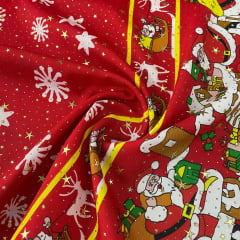 Oxford Natalino Barrado Alto Relevo Papai Noel Flocos