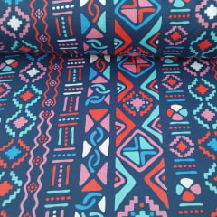 Oxford Estampado Étnico Fundo Marinho