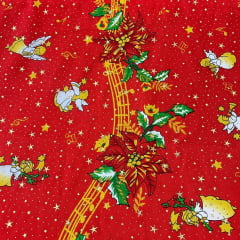 Oxford Natalino Alto Relevo Anjinhos Vermelho