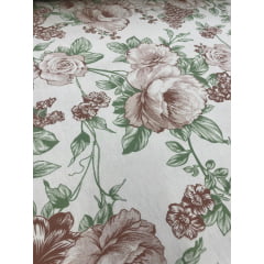 Percal 150 Fios Flores Marrom Folhas verde
