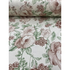 Percal 150 Fios Flores Marrom Folhas verde Percal 150 Fios Flores Marrom Folhas verde