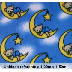 Tecido Soft Ursinho e Luas fundo Azul Tecido Soft Ursinho e Luas fundo Azul