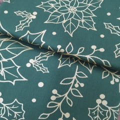 Tricoline floral Dourado  de Natal Verde