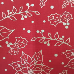 Tricoline floral Dourado  de Natal Vermelho 