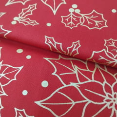 Tricoline floral Dourado  de Natal Vermelho 