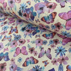 Tricoline Borboleta com Flores 