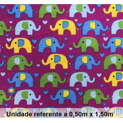 Tricoline Elefante Colorido Fundo Pink Tricoline Elefante Colorido Fundo Pink