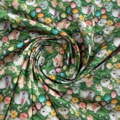 Tricoline Páscoa Coelhinhos Verde Novo