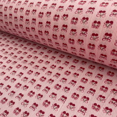 Tricoline Cereja e Laços com Fundo Listrado Rosa