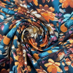Tricoline Digital  3D Flores Laranja e Azul