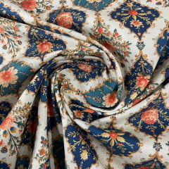 Tricoline Digital  Arabesco  Floral Fundo Bege