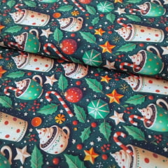 Tricoline Digital Enfeites De Natal Fundo Verde