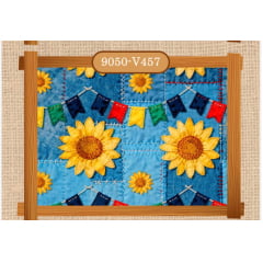 Tricoline Digital  Girrassóis Jeans Junino 