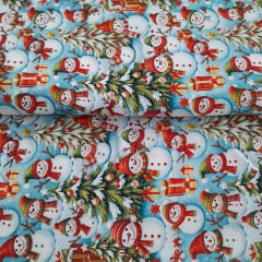Tricoline Digital Natal Bonecos De Neve Fundo Azul