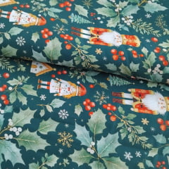 Tricoline Digital Natal Folhas Fundo Verde