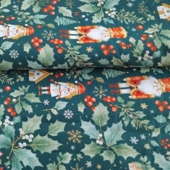 Tricoline Digital Natal Folhas Fundo Verde