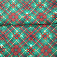 Tricoline Digital Natal Xadrez Fundo Verde