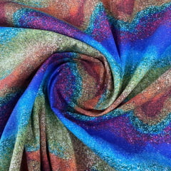 Tricoline Digital Ondas Purpurina Colorida