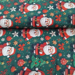 Tricoline Digital Papai Noel Fundo Verde