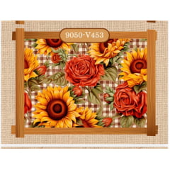 Tricoline Digital   Xadrez Rosas e Girassóis Junino