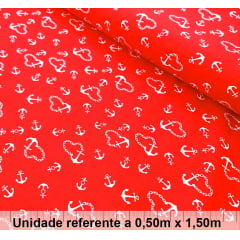 Tricoline Coração com Ancora Vermelho Tricoline Coração com Ancora Vermelho
