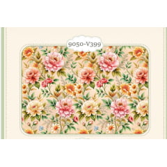 Tricoline Floral  Rosas Fundo bege Escuro 