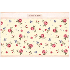 Tricoline Floral com Rosas Fundo Bege