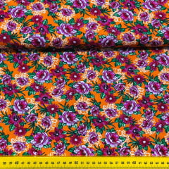Tricoline Floral Fundo Laranja Tricoline Floral Fundo Laranja