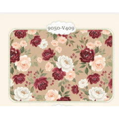 Tricoline Floral Marsala Fundo Bege Tricoline Floral Marsala Fundo Bege