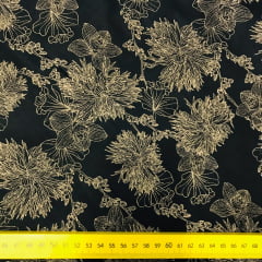 Tricoline Floral Preto e Bege G Tricoline Floral Preto e Bege G