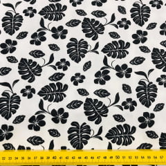 Tricoline Floral Preto e Branco G Tricoline Floral Preto e Branco G