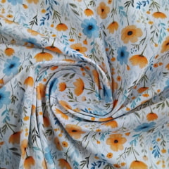 Tricoline Flores Azul e Laranja