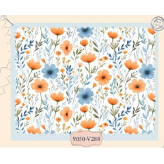 Tricoline Flores Azul e Laranja