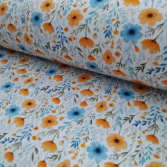 Tricoline Flores Azul e Laranja