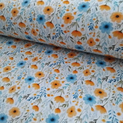 Tricoline Flores Azul e Laranja