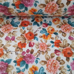 Tricoline Flores Fundo Bege