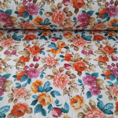 Tricoline Flores Fundo Bege
