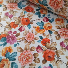 Tricoline Flores Fundo Bege