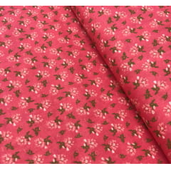 Tricoline Flores Rosa e Verde Tricoline Flores Rosa e Verde