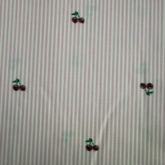 Tricoline Listras finas Rosa Bebê  com Cerejinhas 