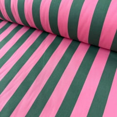 Tricoline Listras Grandes Pink com verde