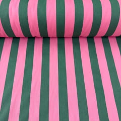 Tricoline Listras Grandes Pink com verde